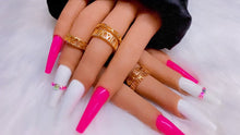Load and play video in Gallery viewer, Pink and White Bling Press on Nails|NailzFirst
