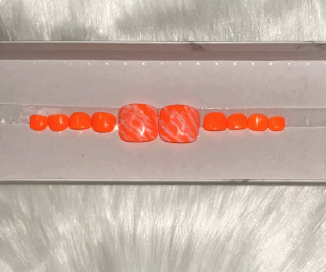 Orange Marble Press on Toe Nails|Nailz First