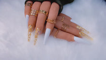 Load and play video in Gallery viewer, White Nails with Gold Flakes Press on Nails|NailzFirst
