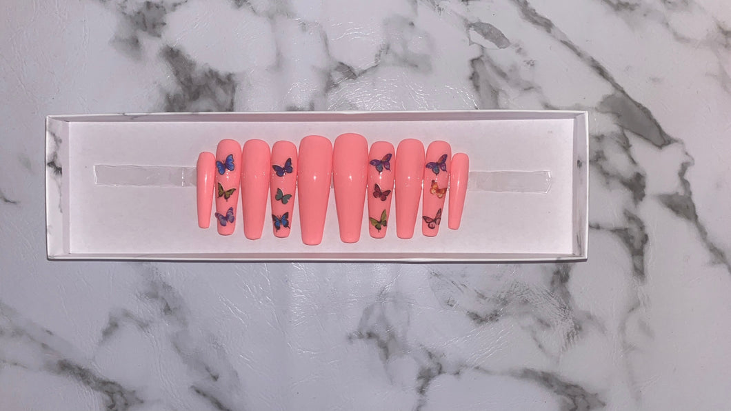 Peach Butterfly Press on Nails|Nailz First