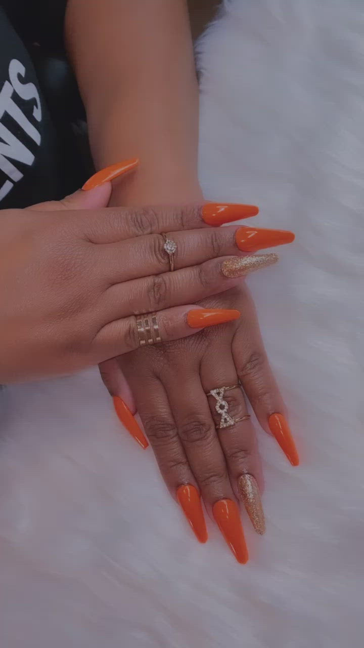 Orange and Gold Glitter Press on Nails|NailzFirst