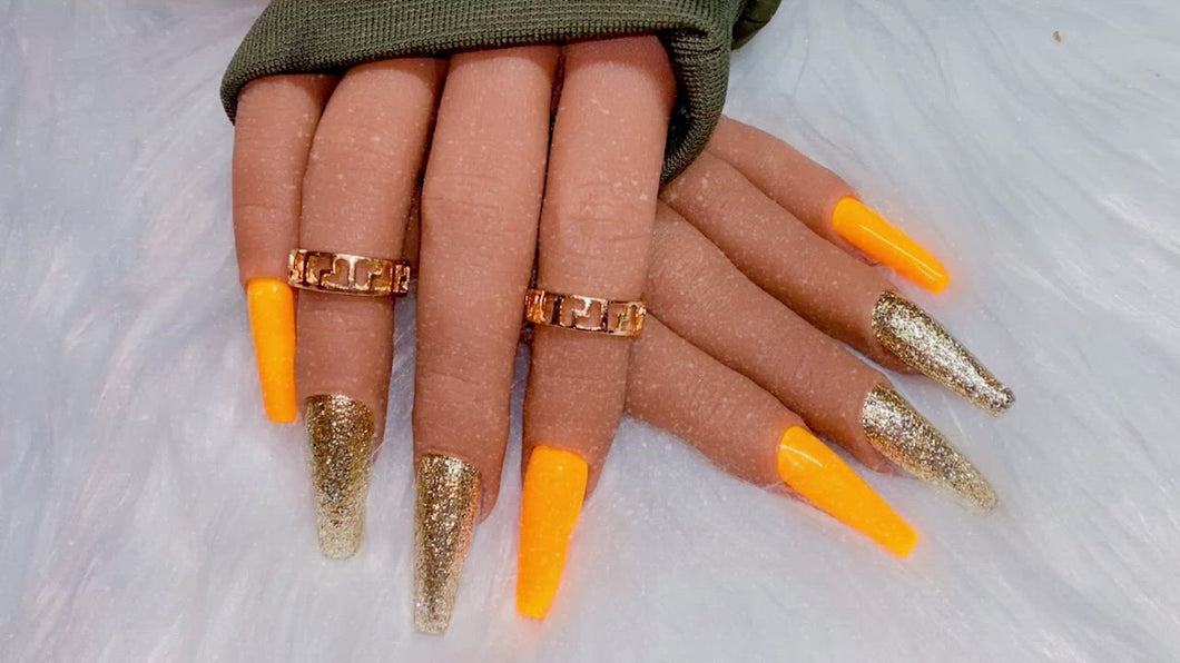 Yellow and Gold Glitter Press on Nails|Nailz First