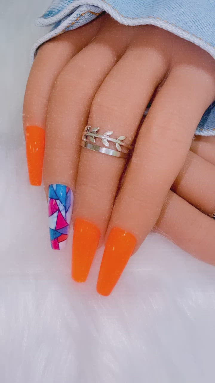 Orange Press on Nails w/triangle accent nail|Nailz First
