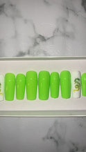 Load and play video in Gallery viewer, Neon Green and White Press on Nails|NailzFirst
