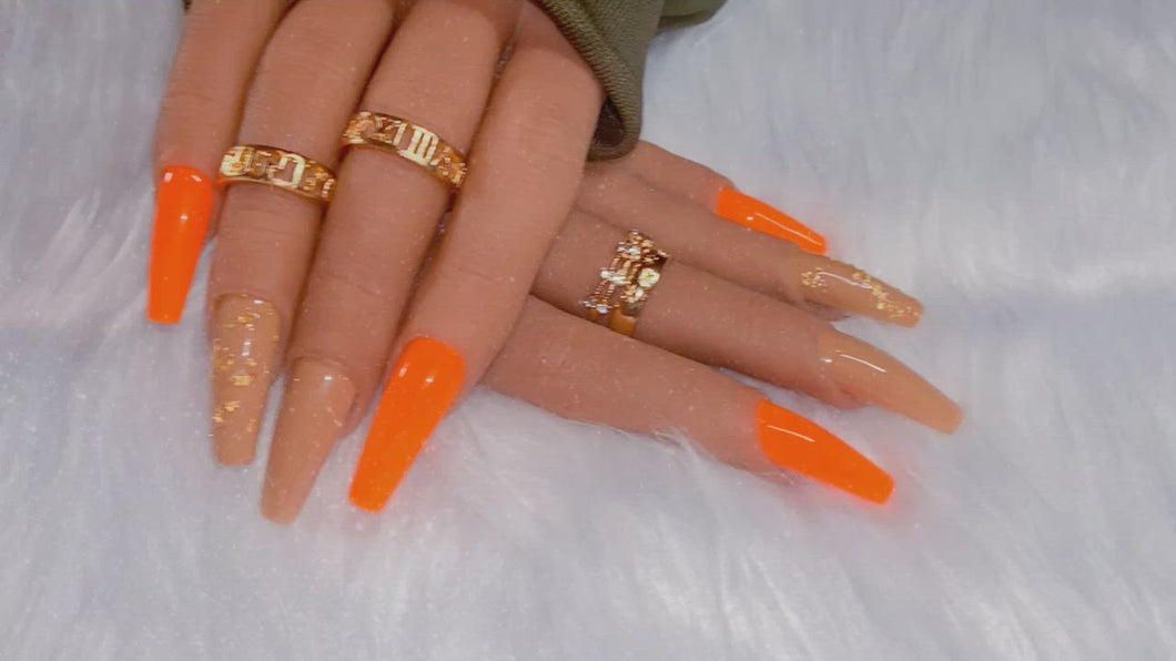 Orange and Nude Press on Nails|NailzFirst