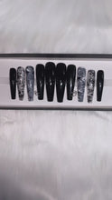 Load and play video in Gallery viewer, Black and Silver Press on Nails|NailzFirst
