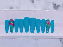 Load image into Gallery viewer, Aqua Blue Flower Press on Nails|NailzFirst

