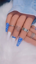 Load and play video in Gallery viewer, Blue and White Bandana Press on Nails|NailzFirst
