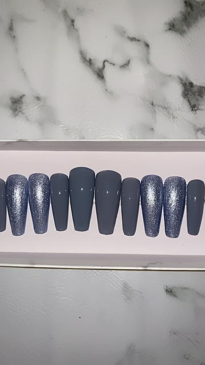 Gray Glitter Press on Nails|NailzFirst