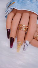 Load and play video in Gallery viewer, Dark Plum Marble and Gold flake Press on Nails|NailzFirst

