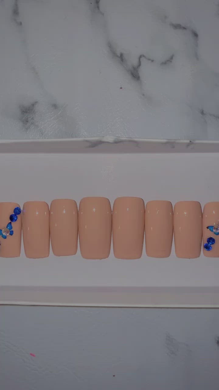 Tan and Blue Butterfly Press on Nails|NailzFirst