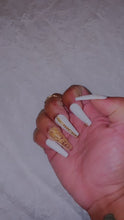Load and play video in Gallery viewer, White and Gold Accent Press on Nails|NailzFirst

