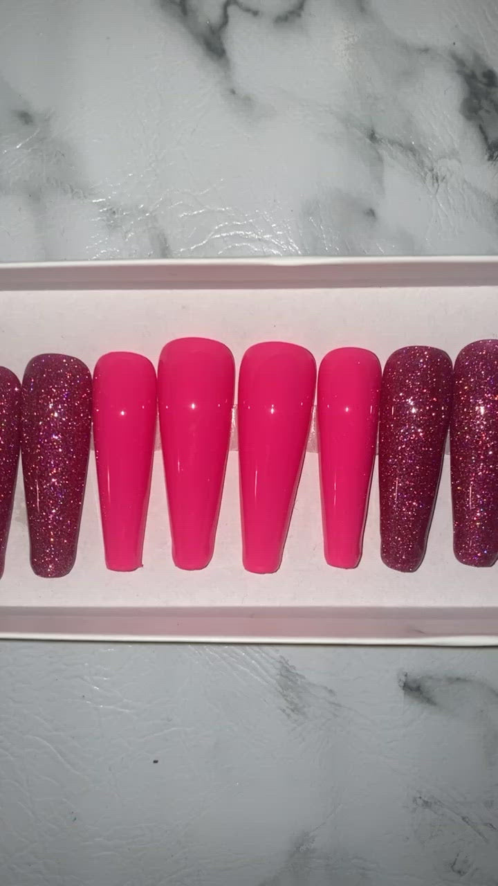 Pink Glitter Press on Nails|NailzFirst