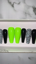 Load and play video in Gallery viewer, Neon Green Snakeskin Press on Nails|NailzFirst
