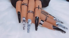 Load and play video in Gallery viewer, Black and Silver Press on Nails|NailzFirst
