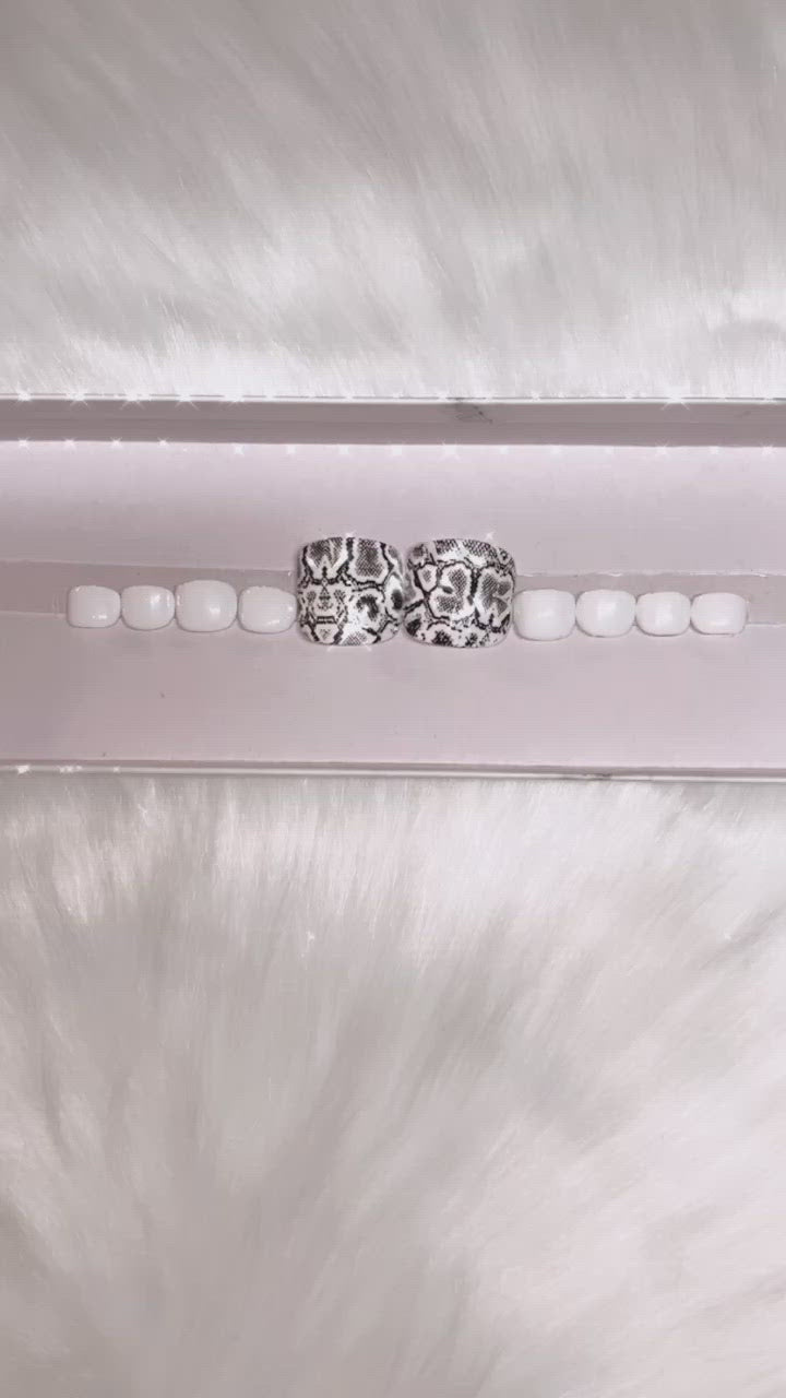 White Snakeskin Press on Toe Nails|NailzFirst