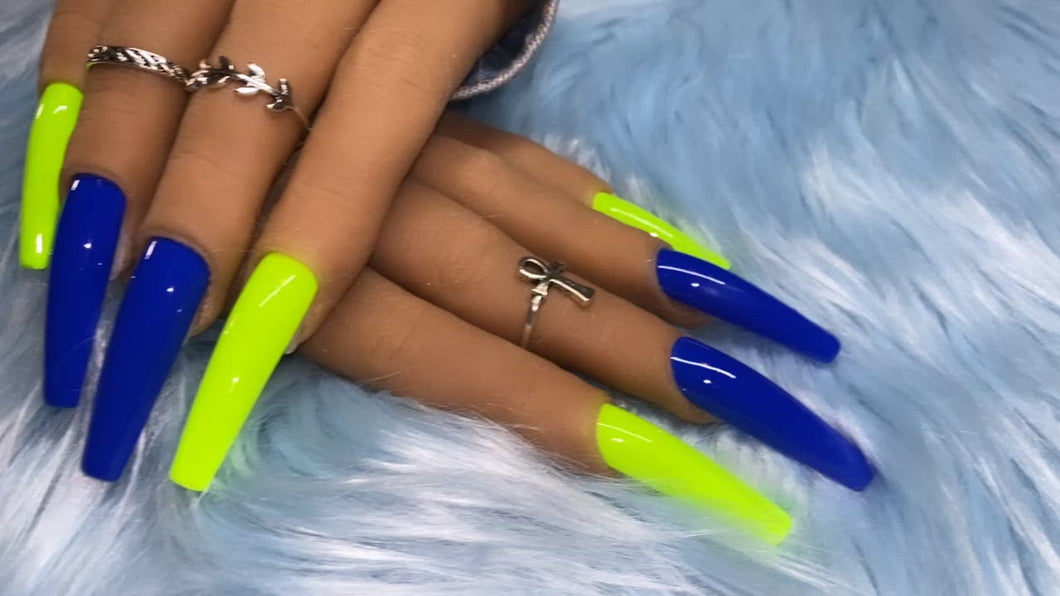 Neon Green and Blue Press on Nails|NailzFirst