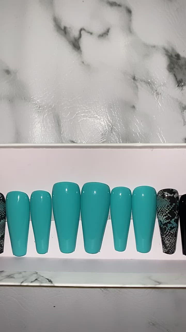 Light Blue Snakeskin Press on Nails|NailzFirst