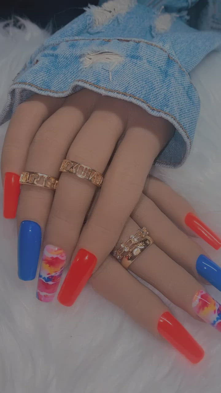 Orange and Blue Press on Nails|NailzFirst