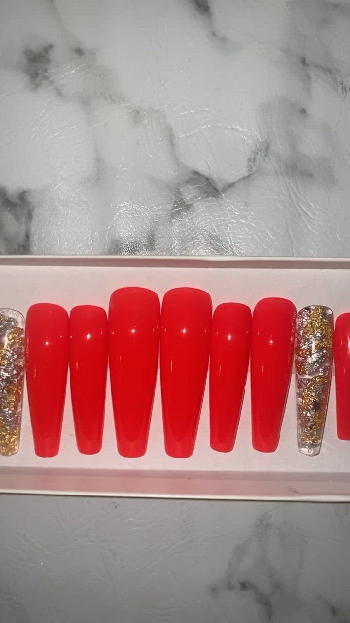 Red with Foil Flake Accents Press on Nails|NailzFirst