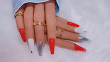 Load and play video in Gallery viewer, Red Silver and White Heart Press on Nails
