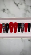 Load and play video in Gallery viewer, Red and Silver Cheetah Press on Nails|NailzFirst
