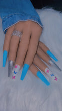 Load image into Gallery viewer, Blue and White Silver Butterfly Press on Nails|NailzFirst
