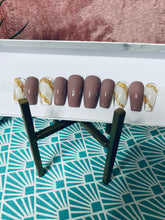 Load image into Gallery viewer, Brown and Gold Press on  Nails|NailzFirst
