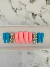 Load image into Gallery viewer, Light Pink and Blue Bling Press on Nails|NailzFirst
