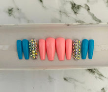 Load image into Gallery viewer, Light Pink and Blue Bling Press on Nails|NailzFirst
