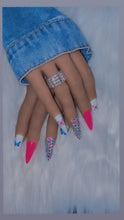 Load image into Gallery viewer, Pink and White Silver Bling Press on Nails|NailzFirst
