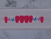 Load image into Gallery viewer, Pink and White Short Butterfly Press on Nails|NailzFirst

