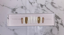 Load image into Gallery viewer, White and Gold Bling Press on Nails|NailzFirst
