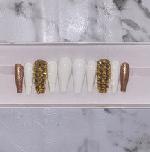 Load image into Gallery viewer, White and Gold Bling Press on Nails|NailzFirst
