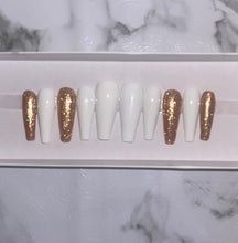 Load image into Gallery viewer, White and Gold Glitter Press on Nails|NailzFirst

