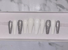 Load image into Gallery viewer, White and Silver Glitter Press on Nails|NailzFirst
