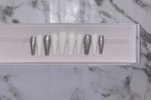 Load image into Gallery viewer, White and Silver Glitter Press on Nails|NailzFirst

