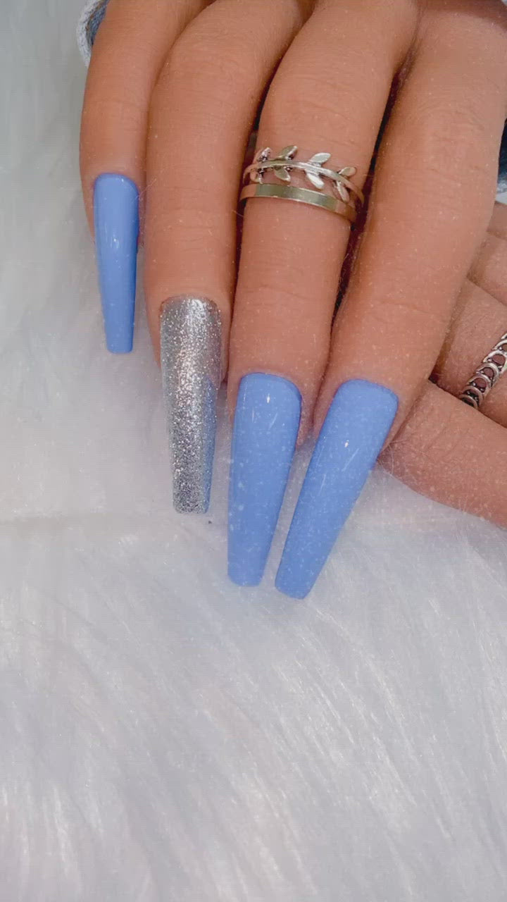 Blue and Silver Press on Nails|NailzFirst