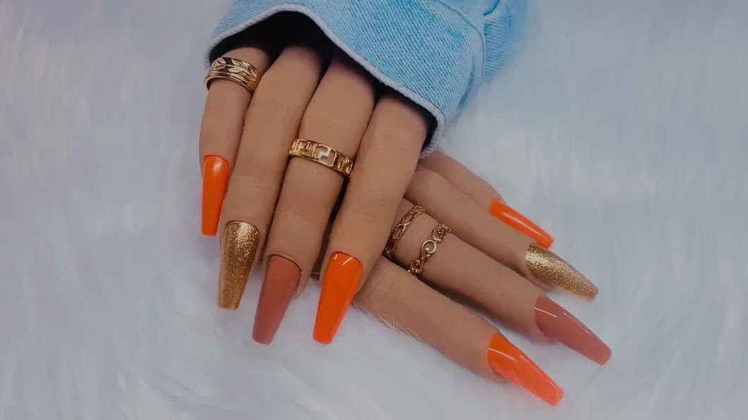 Orange Fall Press on Nail Set