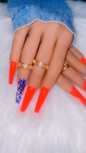 Load image into Gallery viewer, Red nails with Blue flake accents|NailzFirst
