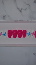 Load and play video in Gallery viewer, Pink and White Short Butterfly Press on Nails|NailzFirst
