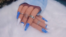 Load and play video in Gallery viewer, Blue and White Bandana Press on Nails|NailzFirst
