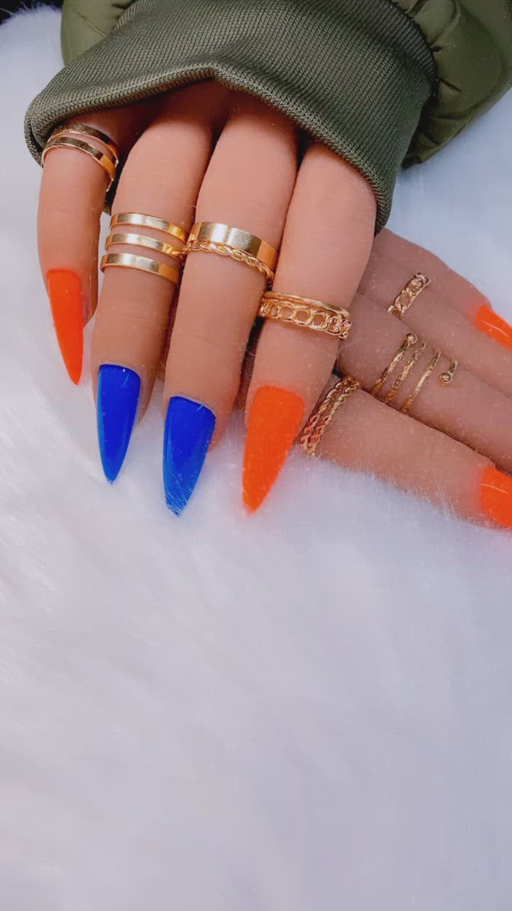 Neon Orange and Blue Press on Nails|NailzFirst