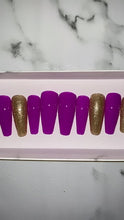 Load and play video in Gallery viewer, Purple and Gold Glitter Press on Nails|NailzFirst
