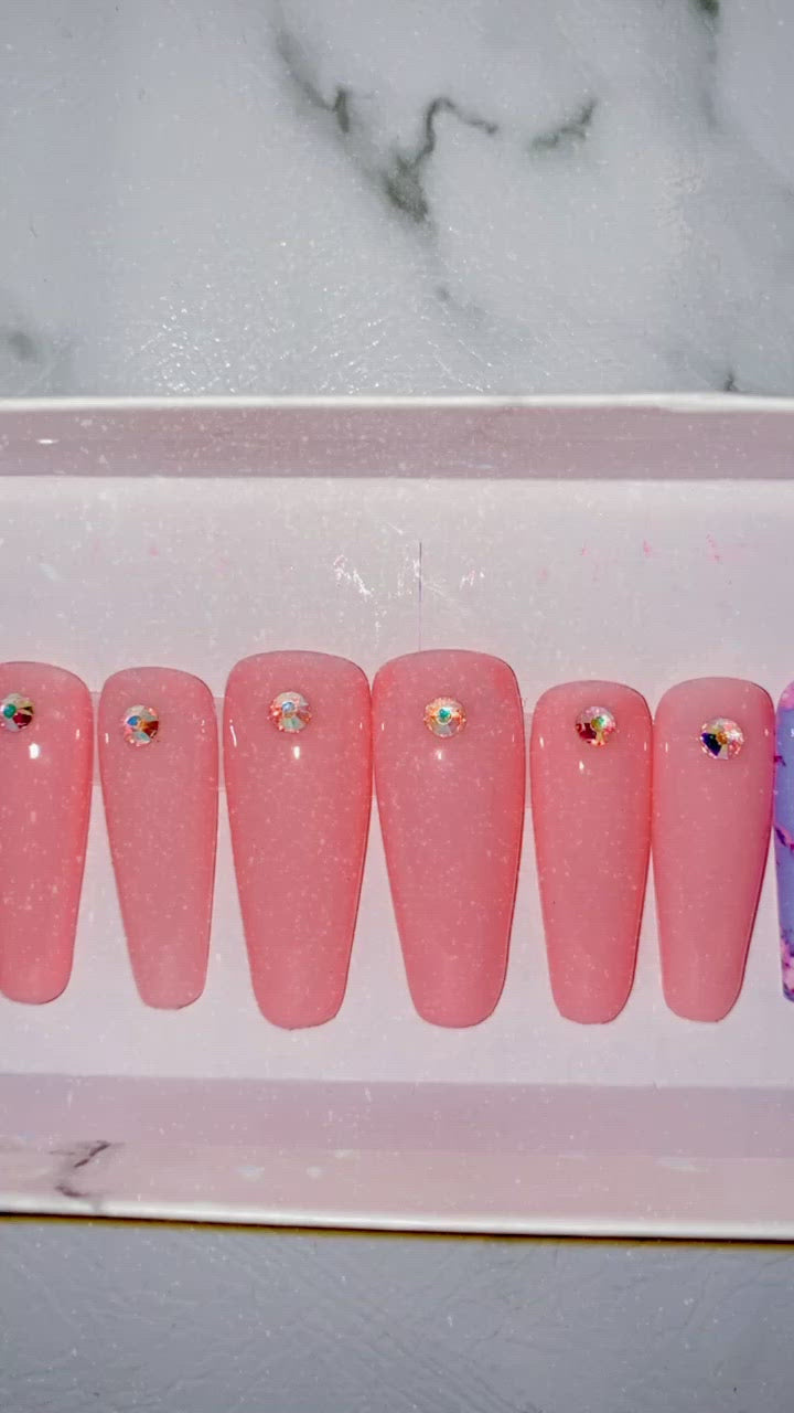 Light Pink and Blue Flower Press on Nails|NailzFirst