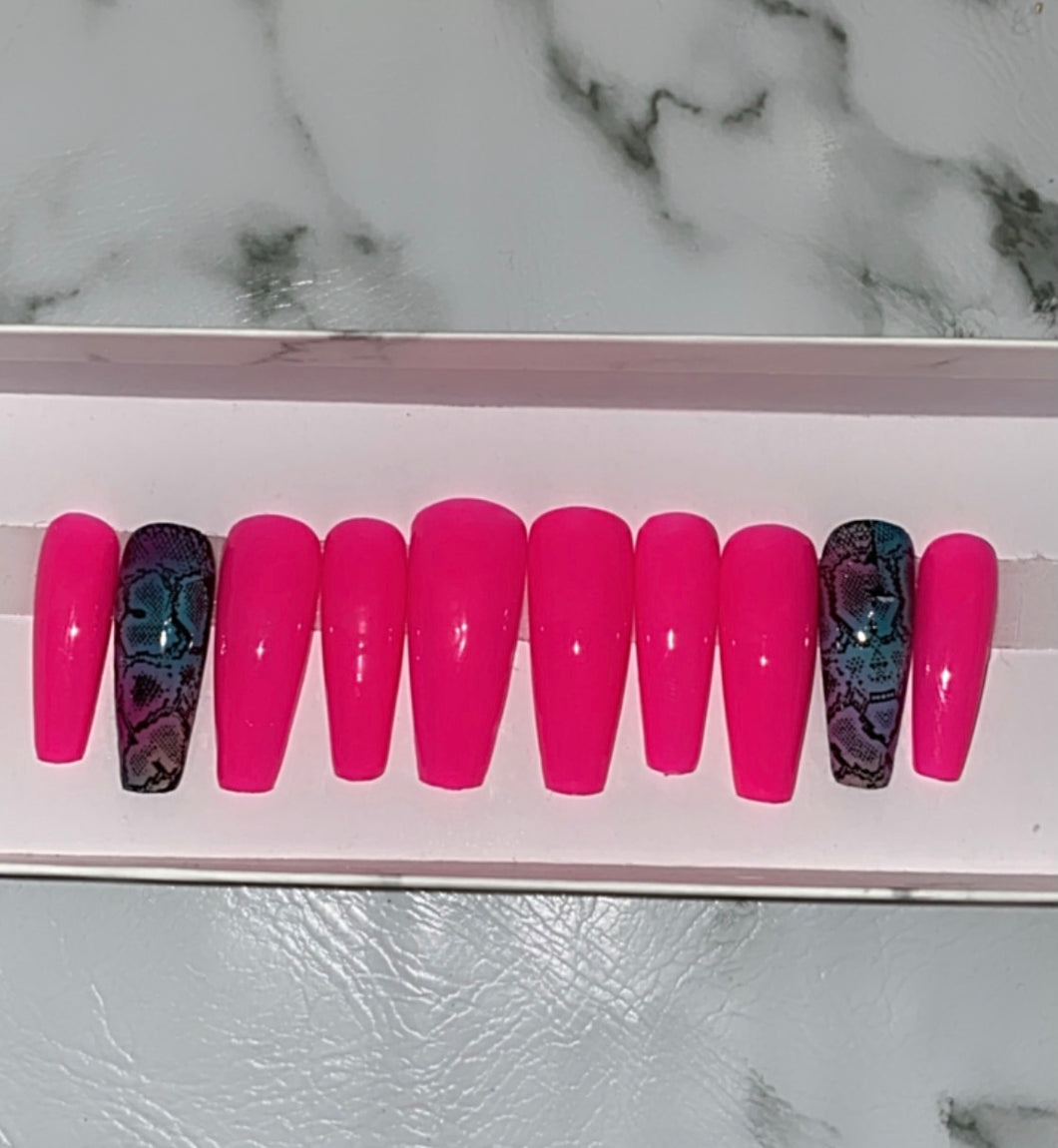 Pink Snakeskin Press on Nails|NailzFirst