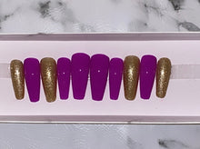 Load image into Gallery viewer, Purple and Gold Glitter Press on Nails|NailzFirst
